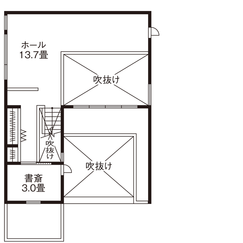 旭化成ホームズ（ヘーベルハウス） 吹抜けと中庭が一体の広々LDKで、愛猫と一緒の時間を大切に暮らすの間取り図（2LDK）2階