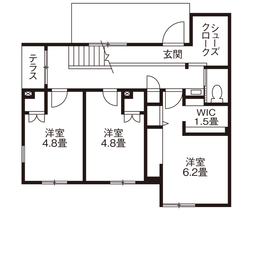 旭化成ホームズ（ヘーベルハウス） ２階リビングにベランダを併設して自然の光と風、眺望を楽しみ暮らすの間取り図（3LDK）1階