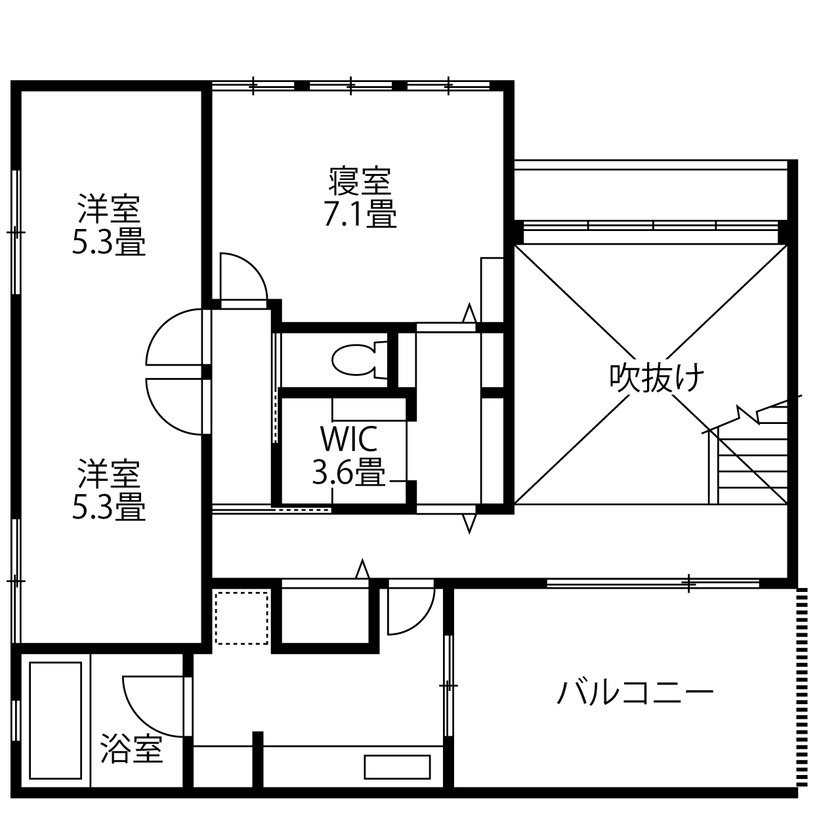 旭化成ホームズ（ヘーベルハウス） 吹抜けとダウンフロアで空間を広げ　空からの光を感じて心地よく過ごすの間取り図（3LDK+ガレージ）2階