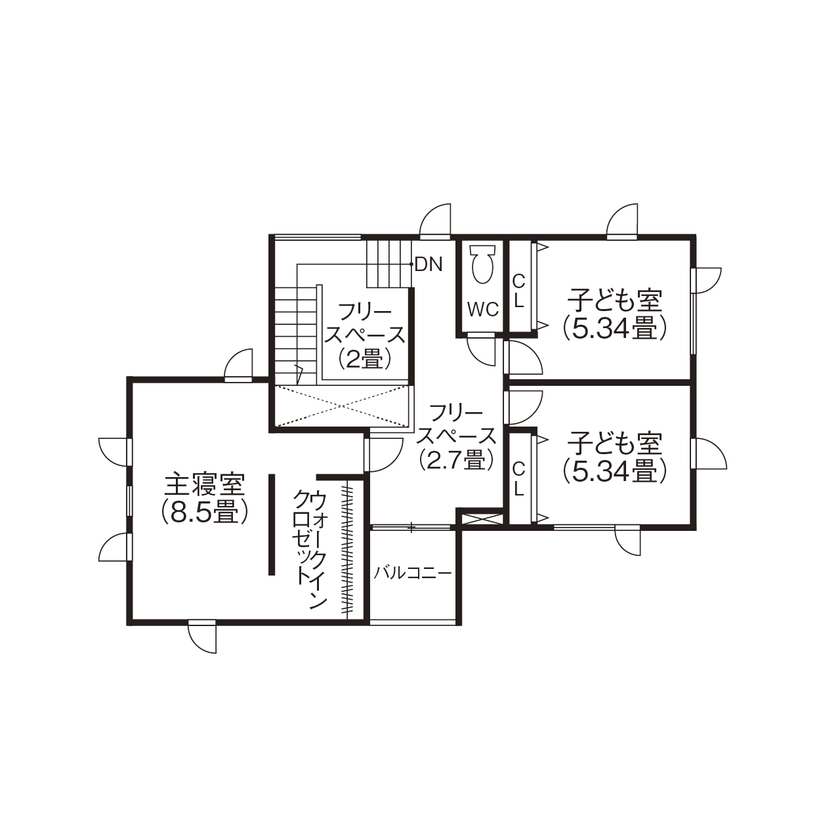 太平ホーム北海道 【4LDK/39.5坪】猫と暮らす家の間取り図（4LDK）2階