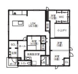 太平ホーム北海道 【平屋/35坪】勾配天井が生む明るさと開放感。和と洋が融合する平屋の住まい。理想の新居を予算内で実現！の間取り図（4LDK）1階
