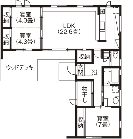 タツホーム　竜建 【平屋/間取り図有/本体価格1580万円/29坪】家具も一緒にコーディネート。可変性と開放感のあるモダンな家の間取り図（3LDK）１階