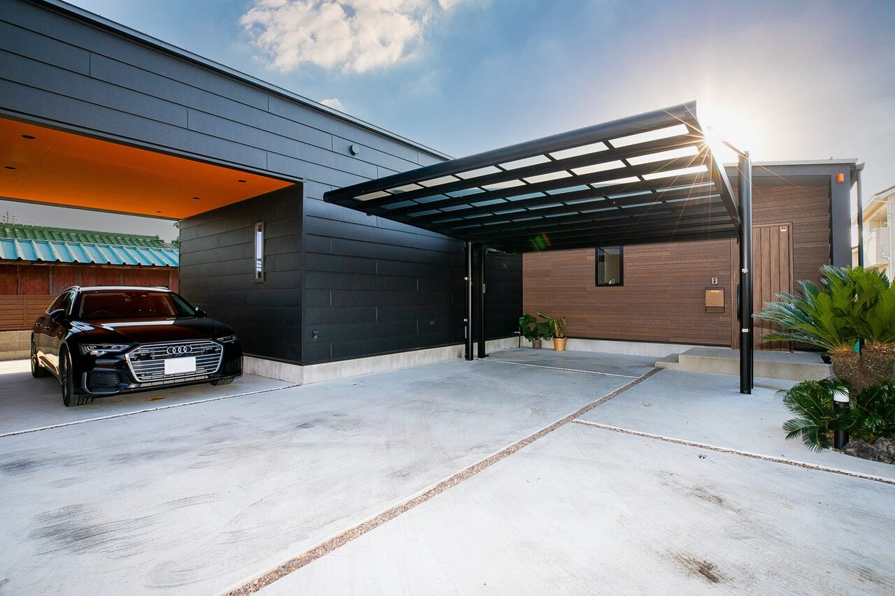 タツホーム　竜建 光と風が巡るモダンなインナーガレージ付きの平屋の建築実例画像