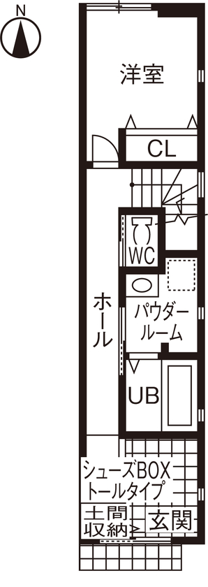 HOUSECODE(ハウスコード） 【大阪市/1000万円台/30坪/狭小/3階建て/間取り】駅前に建てた幅2.7mの家の間取り図（3LDK）1階