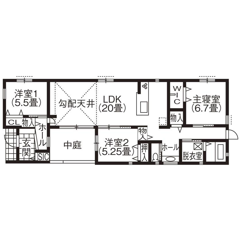HOUSECODE(ハウスコード） 【堺市/2000万円台/平屋】陽光あふれる『中庭』を配した平屋の家【間取り図あり】の間取り図（3LDK）1階