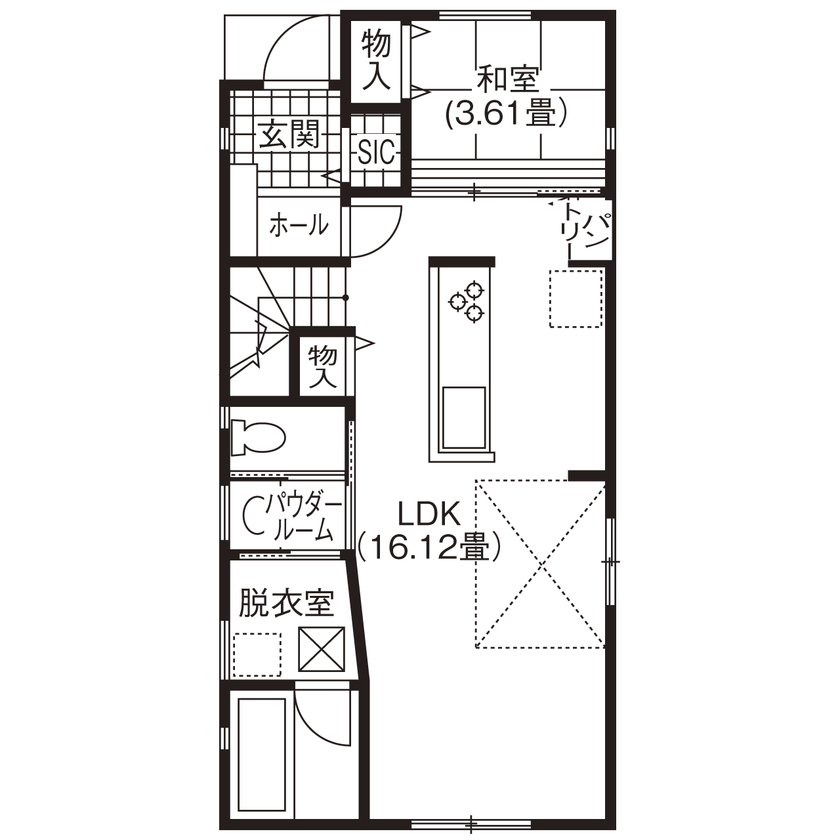 HOUSECODE(ハウスコード） 【堺市/1900万円台/敷地約30坪】吹抜けで1・2階がつながる家【間取り図あり】の間取り図（4LDK）1階