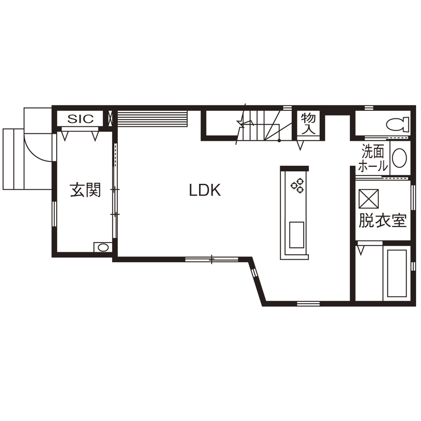 HOUSECODE(ハウスコード） 堺市/自然素材/土間玄関/移りゆく時間を楽しむ家の間取り図（3LDK）1階