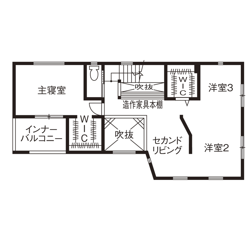 HOUSECODE(ハウスコード） 堺市/自然素材/土間玄関/移りゆく時間を楽しむ家の間取り図（3LDK）2階
