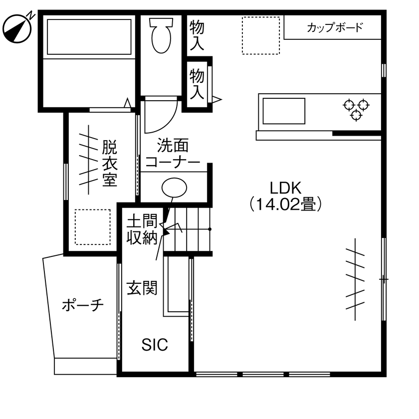 HOUSECODE(ハウスコード） 堺市/狭小/2階建て/21坪の敷地に叶えた、豊かに暮らせる家【間取り図有】の間取り図（3LDK）1階