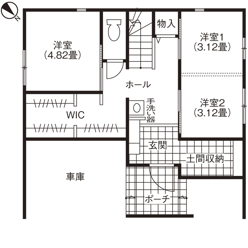 HOUSECODE(ハウスコード） 堺市/2階リビング/ゲーム部屋/暮らしを楽しみ、家族とくつろぐ″Chill‐HOUSE”の間取り図（3LDK）1階