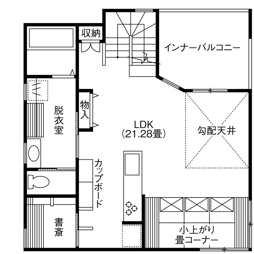 HOUSECODE(ハウスコード） 堺市/2階リビング/ゲーム部屋/暮らしを楽しみ、家族とくつろぐ″Chill‐HOUSE”の間取り図（3LDK）2階