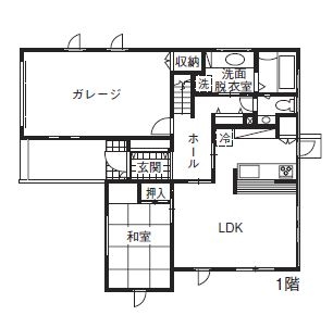 ホビースタイル　角屋工業 イメージを超えた「遊びゴコロ」溢れるプラン提案に感動 収納や開放感あるインナーガレージを実現した家の間取り図（3LDK）１階