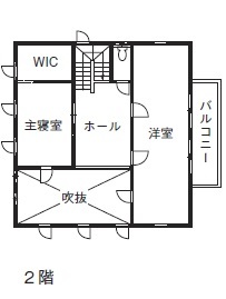 ホビースタイル　角屋工業 色やヴィンテージ加工で個性を演出　家の半周をカバードポーチが囲むカリフォルニアスタイルの家の間取り図（3LDK）2階