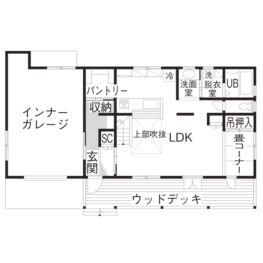 ホビースタイル　角屋工業 圧巻のリフト付ガレージで趣味も夫婦一緒の時間も楽しい！ラップサイディングが際立つアーリーアメリカンの間取り図null1階
