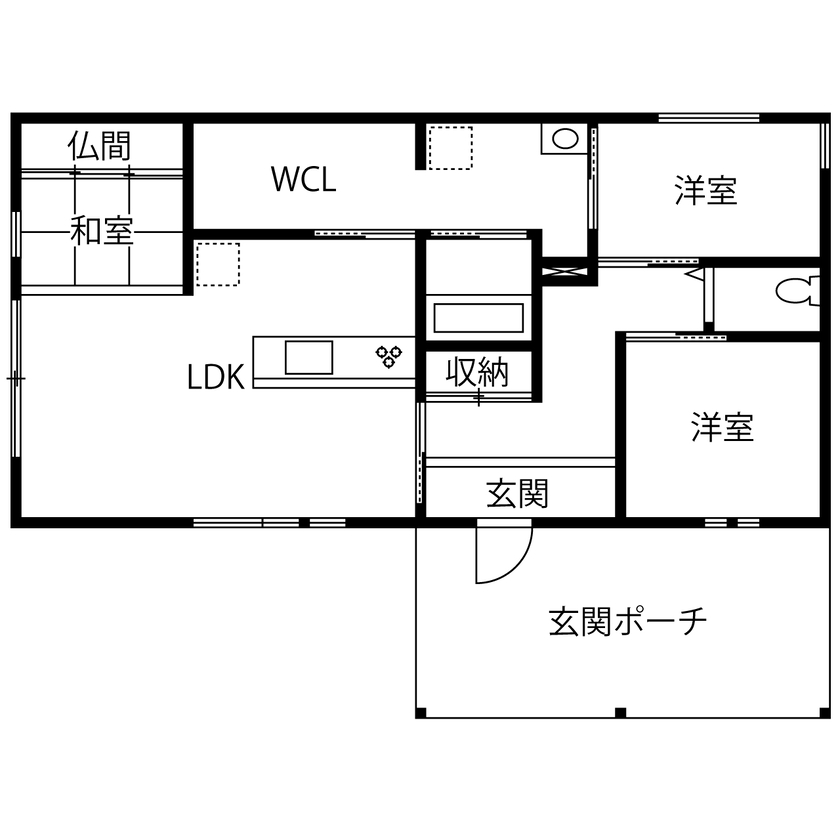 暮るみ（くるみ） 【平屋/3000万円以下/25坪以下/間取図有】お風呂が中心の間取りで暖かく、長く暮らせるバリアフリーの家の間取り図（3LDK）1階