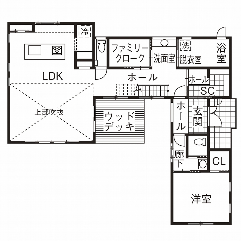 A ARCHiTECT 【本体価格2800万円/約43.2坪】開放感溢れる吹き抜けのLDKと家族だの時間を楽しむ中庭のある家の間取り図（4LDK）