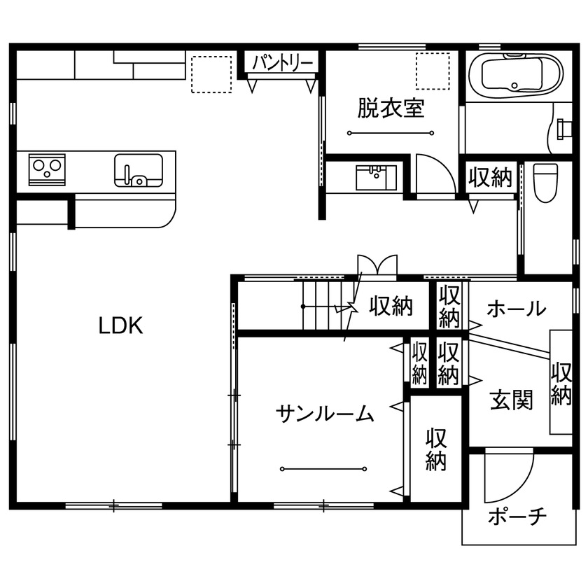 SEINO HOME（セイノーホーム） by 西濃建設 岐阜|2100万円×間取り｜土地から相談！おうち図書館にサンルーム、独立洗面にたっぷり収納も希望通りの家の間取り図（4LDK）1階