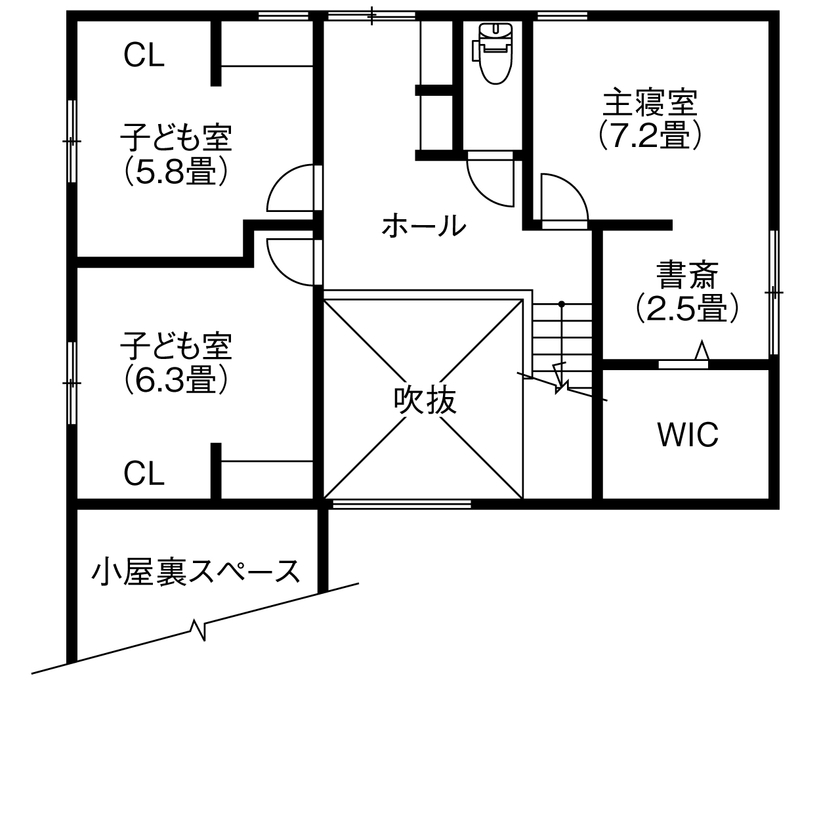 SEINO HOME（セイノーホーム） by 西濃建設 【岐阜｜L字型×2000万円台｜間取り】土地提案からお任せ！L字型の外観が格好いい、吹抜けリビングの家の間取り図（4LDK＋2WIC）2階