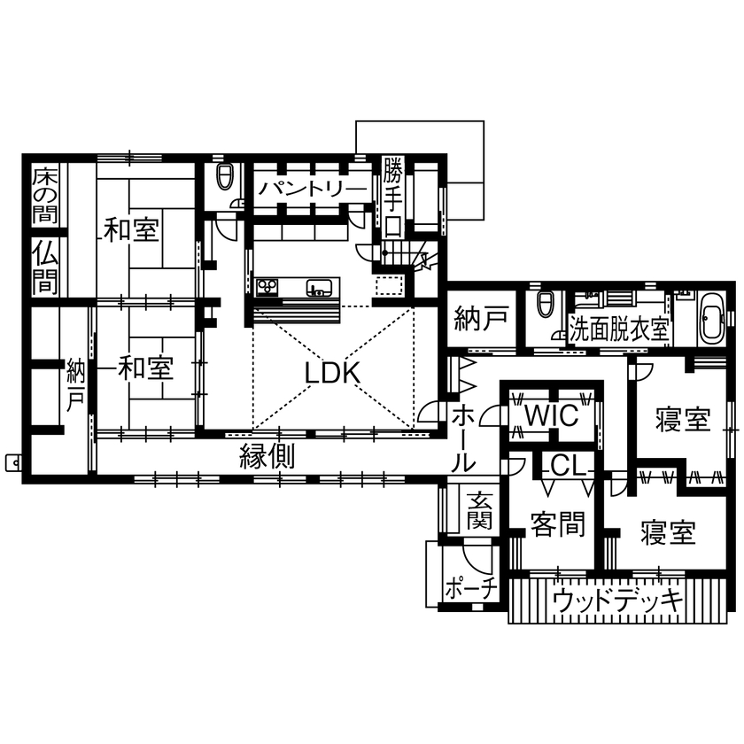 SEINO HOME（セイノーホーム） by 西濃建設 【岐阜/平屋/50坪台/間取り】家の思い出は残して性能をアップグレード。二世代で暮らす本格和風平屋の間取り図（5LDK＋納戸＋ロフト）1階