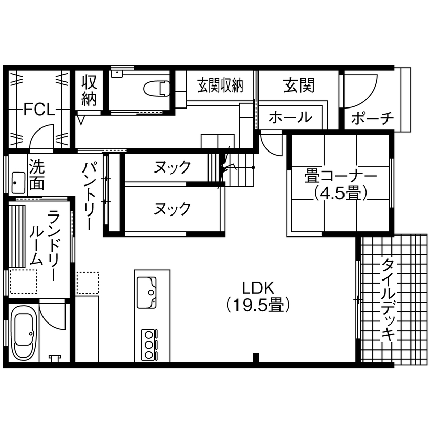 SEINO HOME（セイノーホーム） by 西濃建設 【岐阜/3000万円台/40坪台/間取り】おこもりヌックにスキップフロア。お子さんと楽しく暮らすデザイン住宅の間取り図（3LDK＋畳コーナー）1階