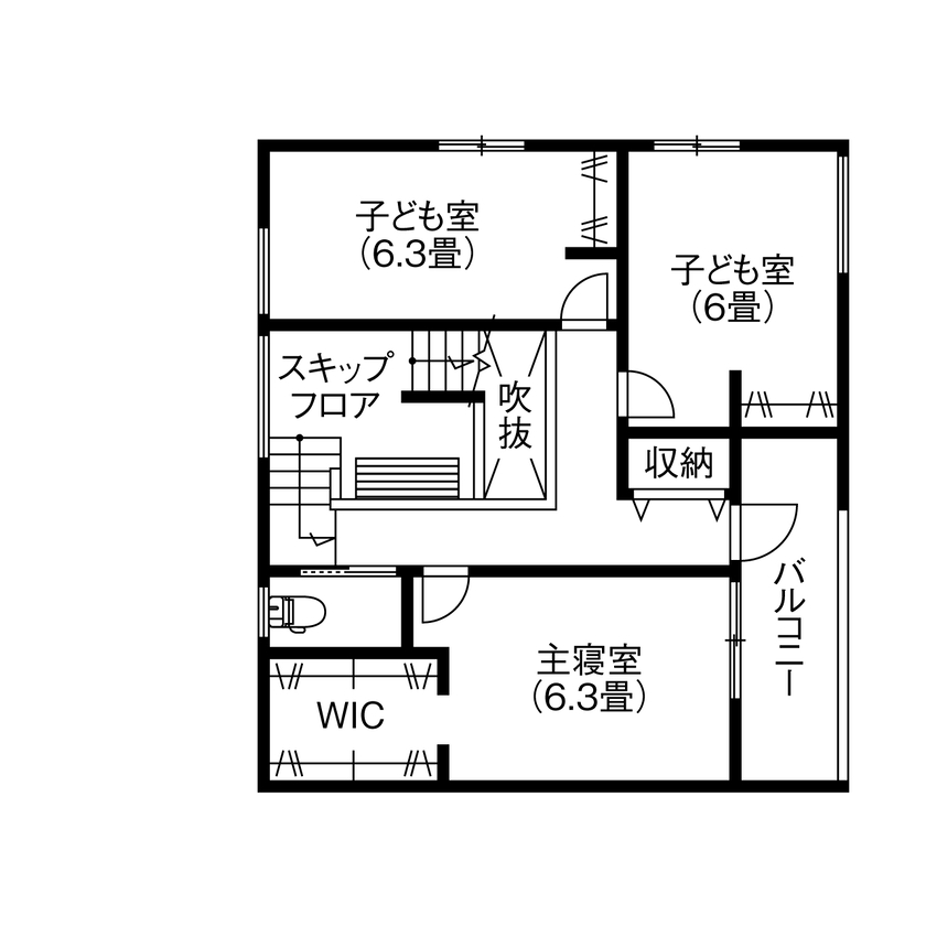 SEINO HOME（セイノーホーム） by 西濃建設 【岐阜/3000万円台/40坪台/間取り】おこもりヌックにスキップフロア。お子さんと楽しく暮らすデザイン住宅の間取り図（3LDK＋畳コーナー）2階
