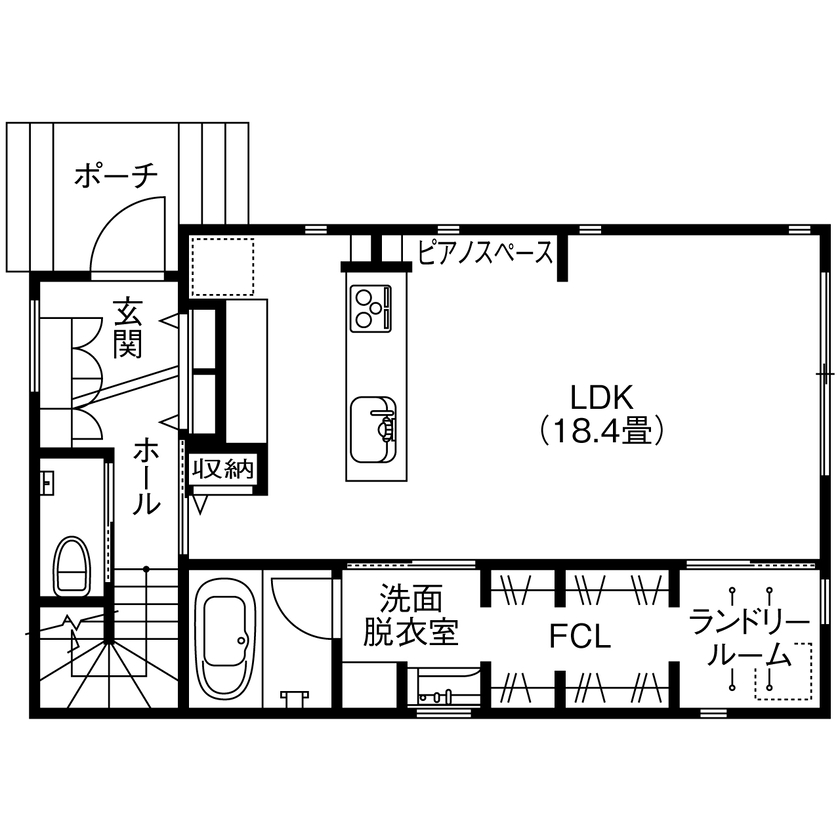 SEINO HOME（セイノーホーム） by 西濃建設 【岐阜/2000万円台/20坪台/間取り】アメリカンな外観がこだわり！コンパクトでも開放的に暮らせる2階建ての間取り図（3LDK＋FCL）1階