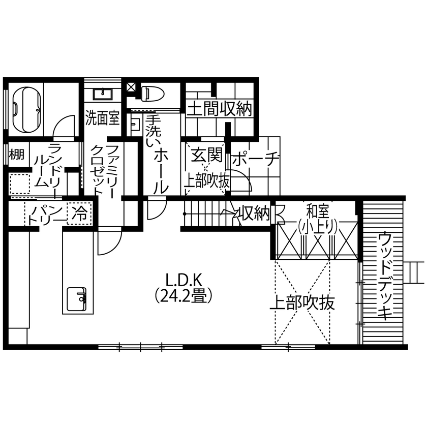 大道建設 【三重県/2000万円台/30坪台/間取り有】今と将来を考慮。1階で完結できる間取りを徹底的にプランニングの間取り図（3LDK＋小上がり和室）1階