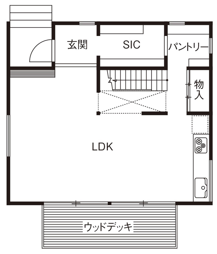 昭栄建設の注文住宅 【蓮田市/2000万円台/30坪台/間取り有】緑を採り込んだパッシブハウス。木を使い丁寧に造作した住空間の間取り図（2LDK）1階