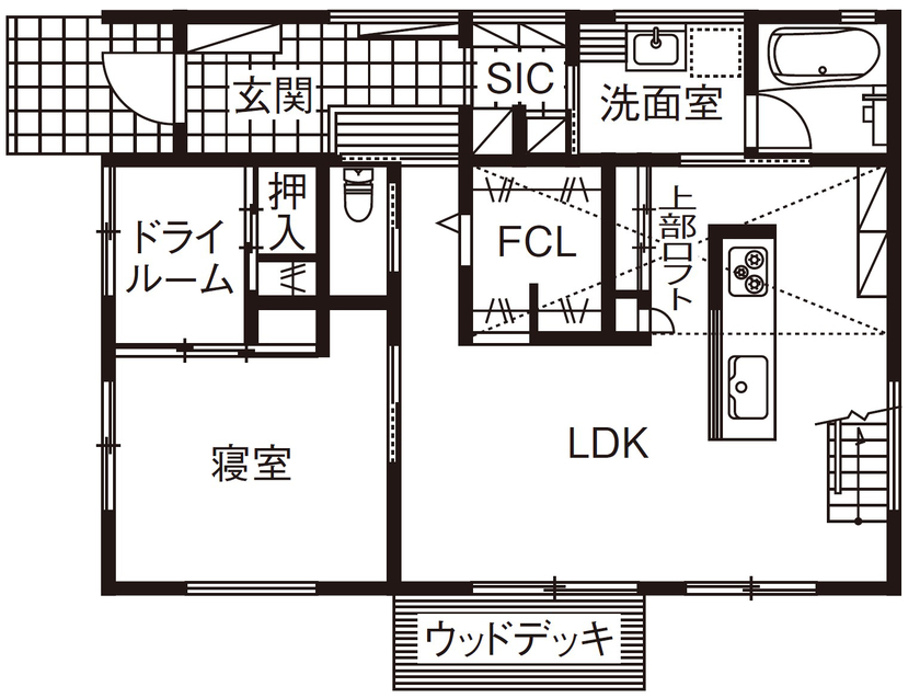昭栄建設の注文住宅 【新座市/2000万円台/20坪台】夫婦で愉しむスローライフ。のんびりと平屋で過ごすの間取り図（1LDK）1階