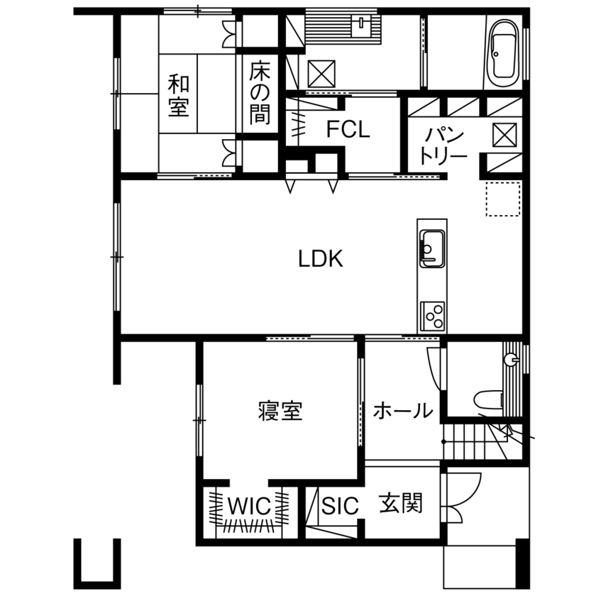 【相模原・八王子・日野】ハタノ木材 【3000万円台／収納充実／生活動線／間取図】お父様を介護するために間取り、動線を大切にした住まいの間取り図（4LDK）1階