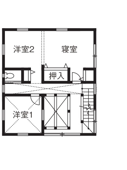 参建 <間取り図有>大開口窓やウッドデッキで広々LDK。価格・デザイン・性能を備えたシンプルナチュラルなZEH住宅の間取り図（3LDK）2階