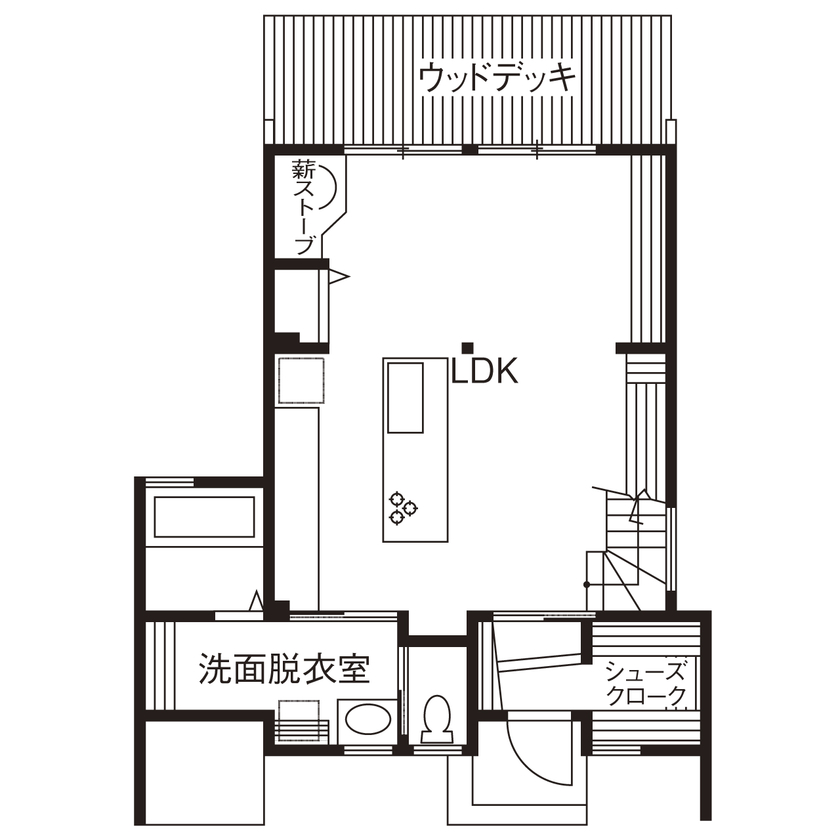 参建 【高性能×自然素材×コンパクト｜間取り有】26坪がちょうどいい。「6畳用エアコン１台で十分快適です」の間取り図（１LDK）１階