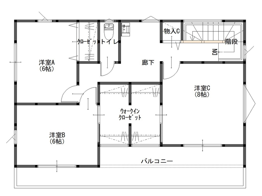 「ゆとりある木の家」　マヤ建設 【2,300万円/間取有/36坪/ガルバニウム外壁】機能的な横並びキッチン。無垢の床材の質感を活かした木の家。の間取り図（3LDK）2階