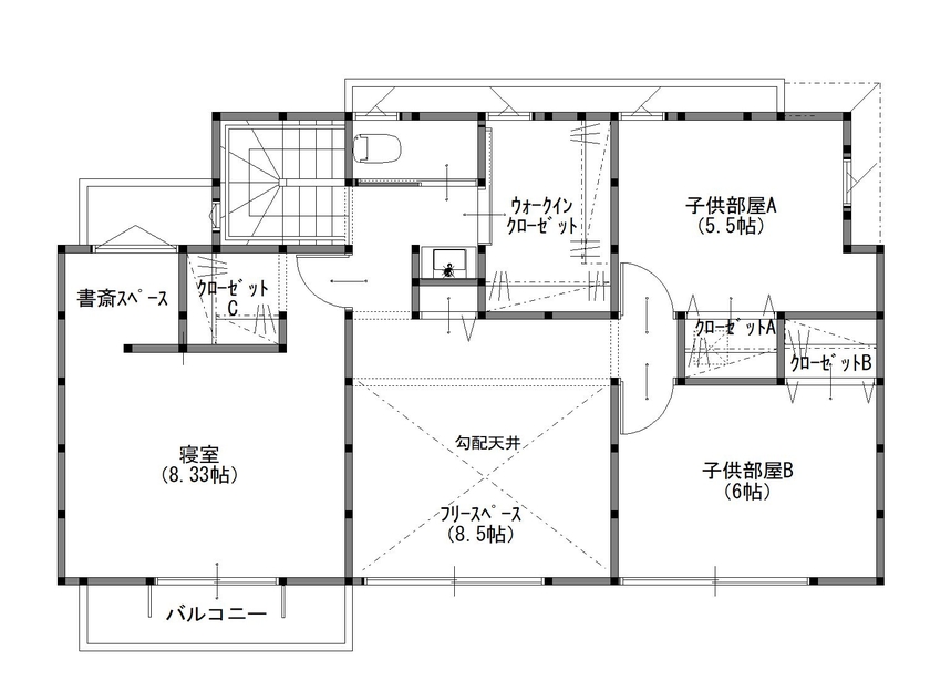 「ゆとりある木の家」　マヤ建設 【2000万円台/間取有/ペットと暮らす/延床41坪】住宅のプロも納得の家づくり。天然木に包まれる癒しの邸宅の間取り図（3LDK+フリースペース）2階