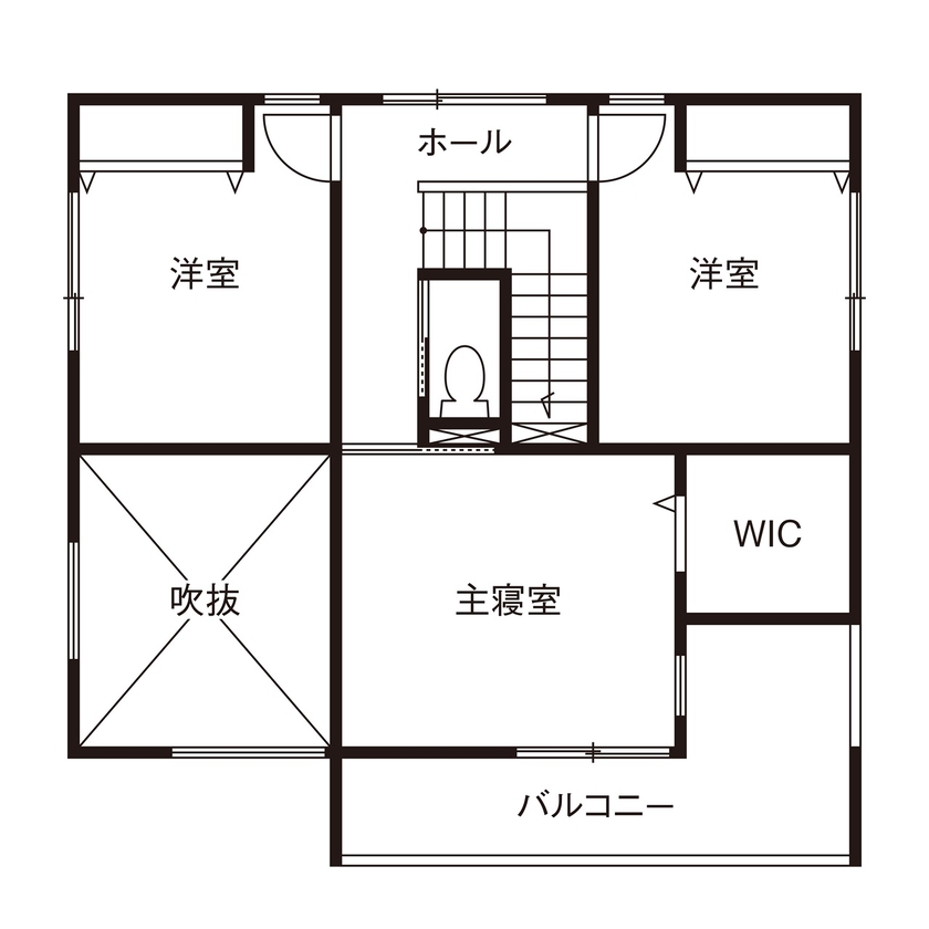 Lien建築設計(旧サロンナビ) 【2000万円台/間取り図有】回遊動線で日々の生活がもっとスムーズに。開放的な吹抜けリビングの住まいの間取り図（3LDK）2階