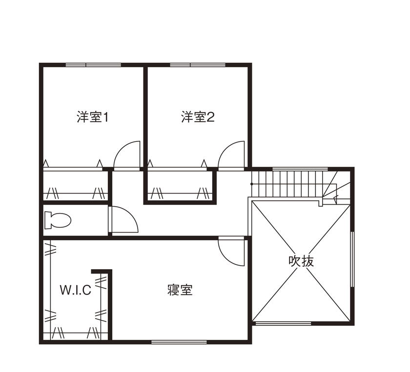 藍の家 【2400万円台/37.8坪/間取図あり】将来を見据えた開放感のある吹抜けリビングの住まいの間取り図（3LDK）2階