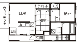 田原建設 培った技術力で施主の思いを形に　バリアフリー都市型2世帯住宅もの間取り図（LDK×2(2世帯)＋3居室＋書斎＋納戸）1階