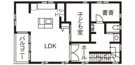 田原建設 培った技術力で施主の思いを形に　バリアフリー都市型2世帯住宅もの間取り図（LDK×2(2世帯)＋3居室＋書斎＋納戸）2階