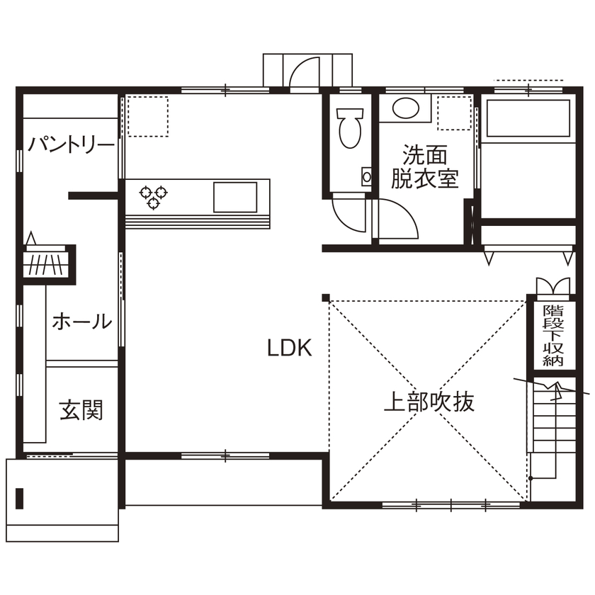 矢橋林業　矢橋の家 【2000万円台/注文住宅/間取り図】グレー×北欧×アンティーク。開放感たっぷりのお洒落な子育てハウスの間取り図（3LDK）１階
