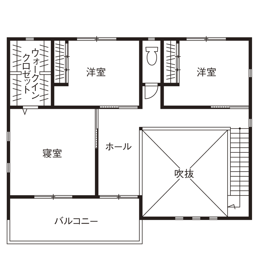 矢橋林業　矢橋の家 【2000万円台/注文住宅/間取り図】グレー×北欧×アンティーク。開放感たっぷりのお洒落な子育てハウスの間取り図（3LDK）２階