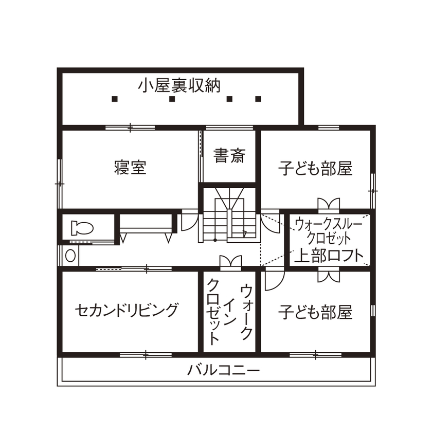 矢橋林業　矢橋の家 【岐阜県｜間取り有】テーマは「子どもが楽しく過ごせる家」。桜が見えるウッドデッキではBBQ三昧！の間取り図（4LLDK）２階