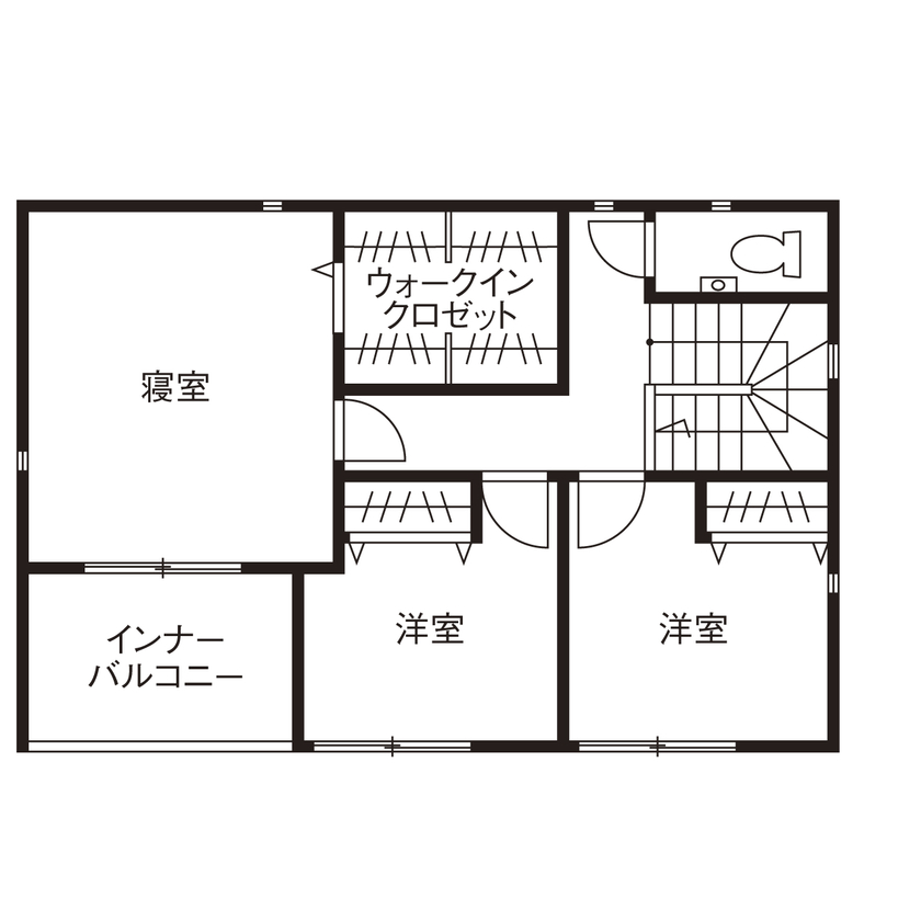 矢橋林業　矢橋の家 【2000万円台/30坪台/3LDK/駐車スペース/間取り】廊下を減らしてリビング広々！収納たっぷりの家事ラクな家の間取り図（3LDK）２階