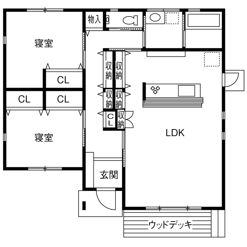 矢橋林業　矢橋の家 【平屋/2000万円台/25坪/2LDK/注文住宅/間取り図】60代夫婦の “これから” を考えた「ウエルネス住宅」の間取り図（2LDK）1階