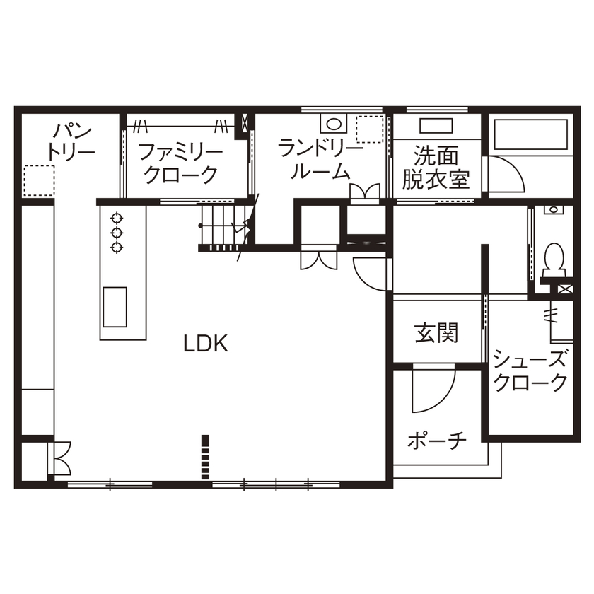 矢橋林業　矢橋の家 【2000万円台/30坪台/間取り図】グレーに木の温もりをプラス。「この動線のおかげで家事ラクが叶いました」の間取り図（3LDK）１階