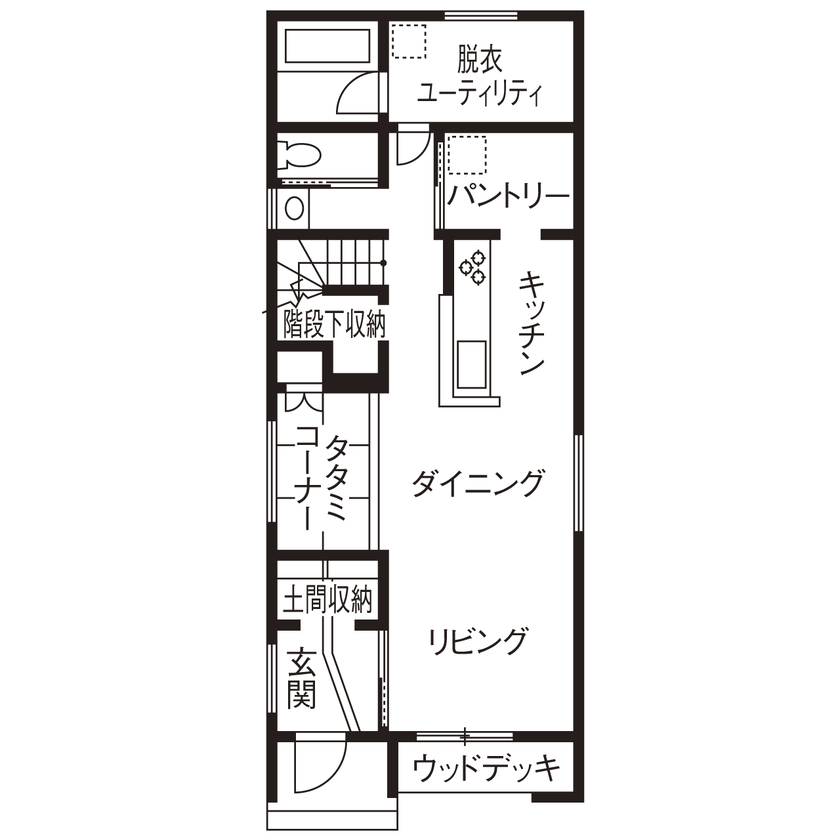 矢橋林業　矢橋の家 【30坪台｜2000万円台】無垢の床がやさしいカフェ風の家「好きなものが映える暮らしやすい家です」の間取り図（3LDK＋納戸）１階