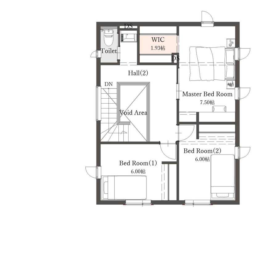 セルコホーム 東北 【2500万～3000万円台／インナーガレージ／間取図】趣味やアウトドアにも活用できる憧れのガレージハウスの間取り図（3LDK+ランドリー室）2階