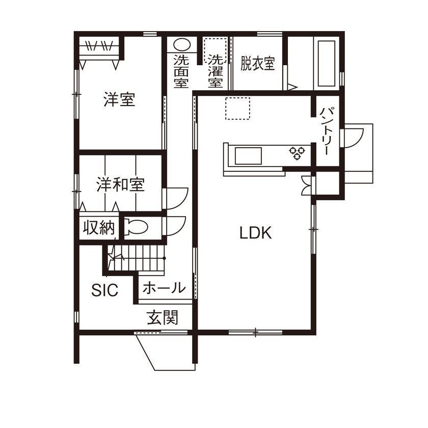 つくみホームズ 【50坪/3000万円台/間取り図有】お互いが気を遣わずに暮らせる工夫が満載の二世帯住宅の間取り図（2LDK＋3LDK）1階