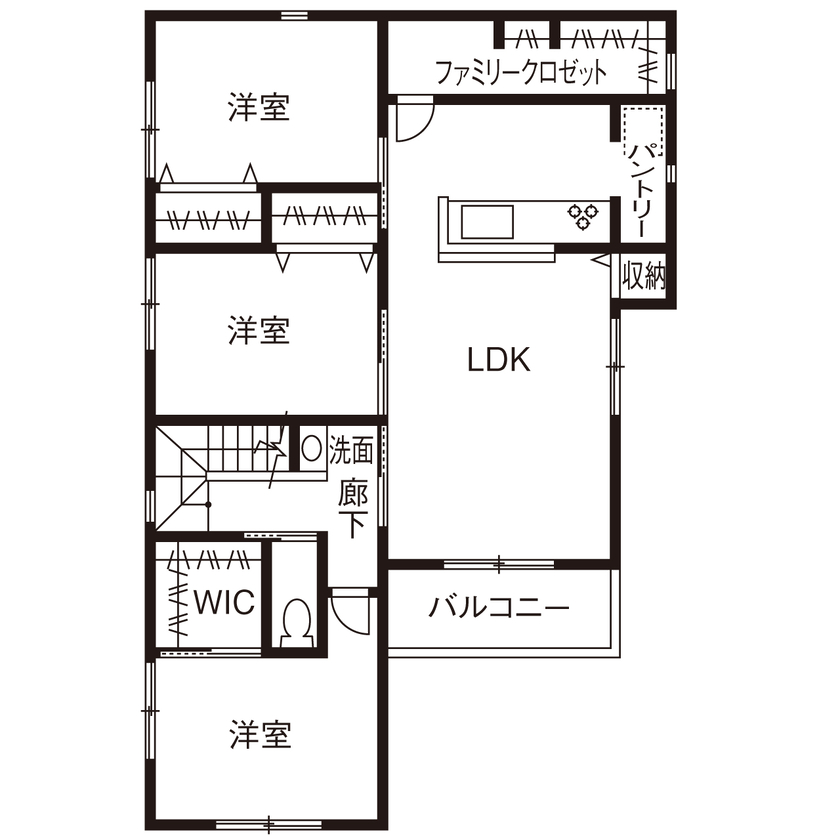 つくみホームズ 【50坪/3000万円台/間取り図有】お互いが気を遣わずに暮らせる工夫が満載の二世帯住宅の間取り図（2LDK＋3LDK）2階