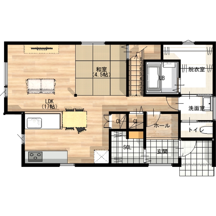 DAhome　(ディーエーホーム) 和モダンとスキップフロアが織りなす、家族がつながる心地よい空間づくりの間取り図（3LDK）１階