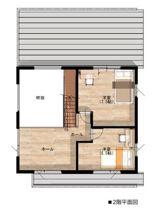 DAhome　(ディーエーホーム) 田園に囲まれた山々を望む敷地にカフェテイストの住空間。のどかを楽しむ吹き抜けのある住まいの間取り図（3LDK）2階